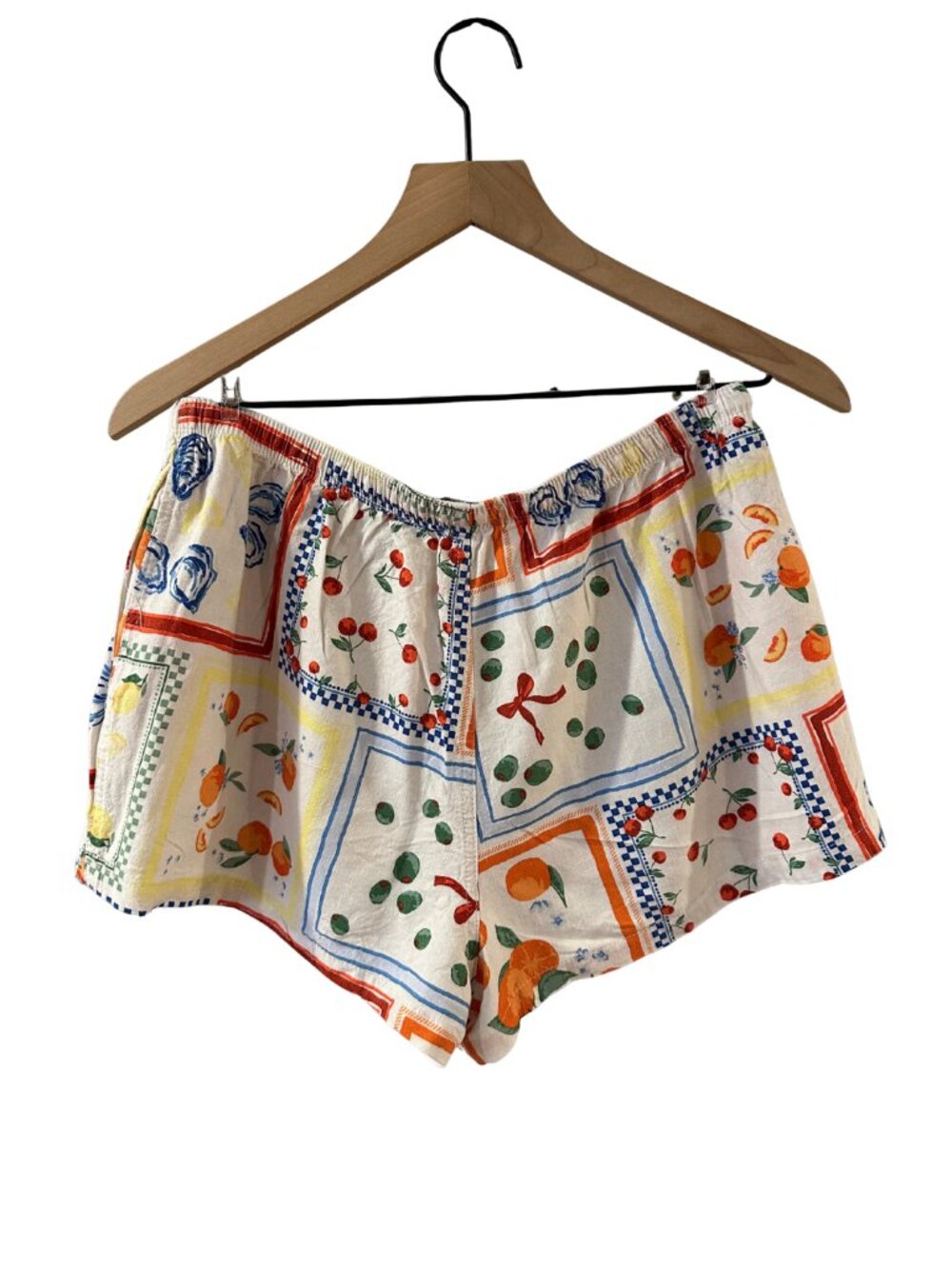 Wild Fable Linen Blend Fruit & Veggie Print White Drawstring Loose Shortes - M - Picture 5 of 7